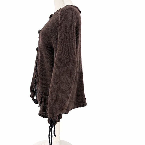 Hot Knots Brown Cotton Cardigan Sweater Cottagecore Boho Artsy Indie Slouchy OS - Picture 6 of 13